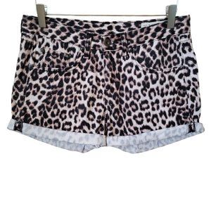 Rag & Bone Rolled Cuff Snow Leopard Print Jean Shorts